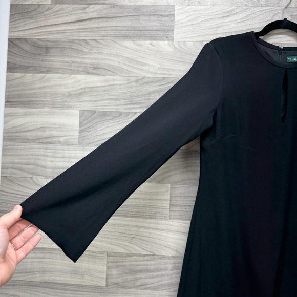 Lauren Ralph Lauren Shift Dress Womens 8 Black Long Sleeve Keyhole Neck Back Zip - Picture 5 of 12